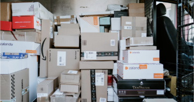 Back of delivery truck filled with boxes